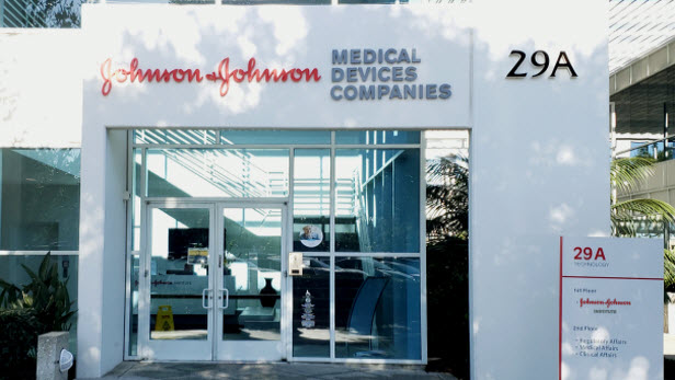 Front entrance in the Johnson & Johnson Institute facility location in Irvine, CA.