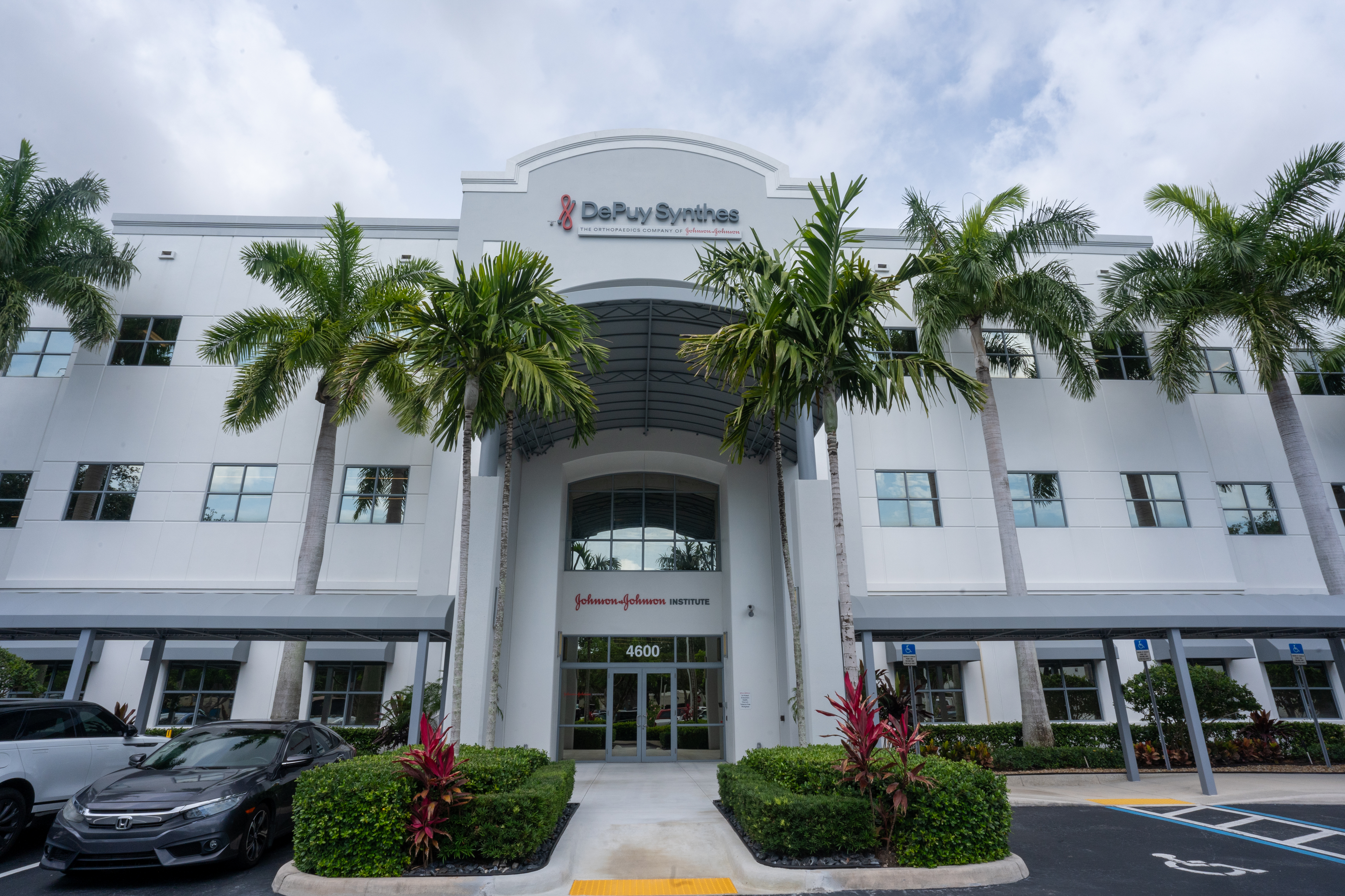 Entrance of the Johnson & Johnson Institute facility location in Palm Beach Gardens, FL