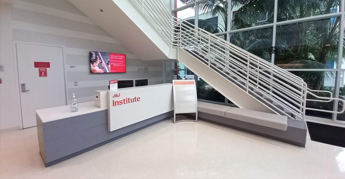 Front lobby in the Johnson & Johnson Institute facility location in Irvine, CA.