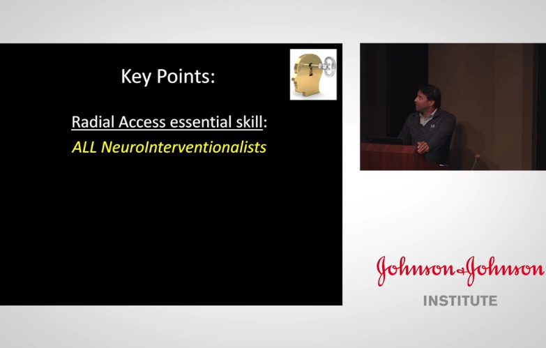 Title slides from online presentation "Radial Access for Neurointerventional Procedures with Sudhakar Satti, MD" as shown on jnjninstitute.com