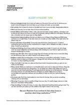 An image from the"Sleep Hygiene Tips" document on the JnJInsitute.com website.