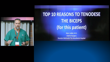 An image from the "Top 10 Reasons to Tenodese the Biceps with Marc Labbé, MD" video on the JnJInstitute.com website.