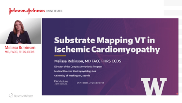 An image from the "Substrate Mapping in VT Ischemic Cardiomyopathy with Melissa Robinson, MD" video on the JnJInstitute.com website.