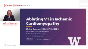 An image from the "Ablating VT in Ischmeic Cardiomyopathy with Melissa Robinson, MD" video on the JnJInstitute.com website.