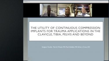 An image from the "The Utility of Continuous Compression Implants for Trauma Applications: Upper Extremities Case Presentation with Brian Cross, DO; Paul Gladden, MD; Patrick Wiater, MD" video on the JnJInstitute.com website.