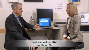An image from the "ATTUNE® Cementless Knee System: Historical Performance of Cementless Knees" video on the JnJInstitute.com website.
