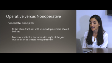 An image from the "Ankle Fractures Indications & Diagnosis: Operative vs. Nonoperative with Megan Paulus, MD" video on the JnJInstitute.com website.