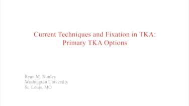 An image from the "Current Techniques & Fixation in Total Knee Arthroplasty: Cementless Implant Options" video on the JnJInstitute.com website.