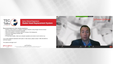 An image from the "Early Clinical Experience | Radial Head Replacement" video on the JnJInstitute.com website.