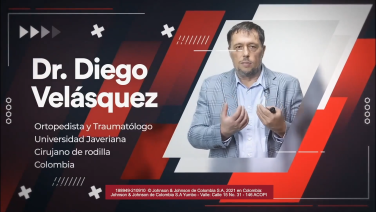 An image from the "Grabación de contenido virtual: " Reemplazo Total de Rodilla - Selección de implantes V3" Dr. Diego Velásquez" video on the JnJInstitute.com website.