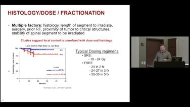 of a slide from the presentation of Post-operative Adjuvant Management of Spine Tumors, A Radiation Oncologist's Perspective with Dukagjin Blakaj, MD