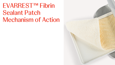 An image of the "EVARREST™ Fibrin Sealant Patch Mechanism of Action" video.