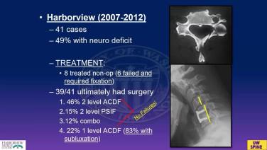 Slide with a spine X-ray from Surgical Management of Clinical Instability in the Cervical Spine caused by Tumors or Trauma with James Harrop, MD; John Shin, MD; Rick Bransford, MD