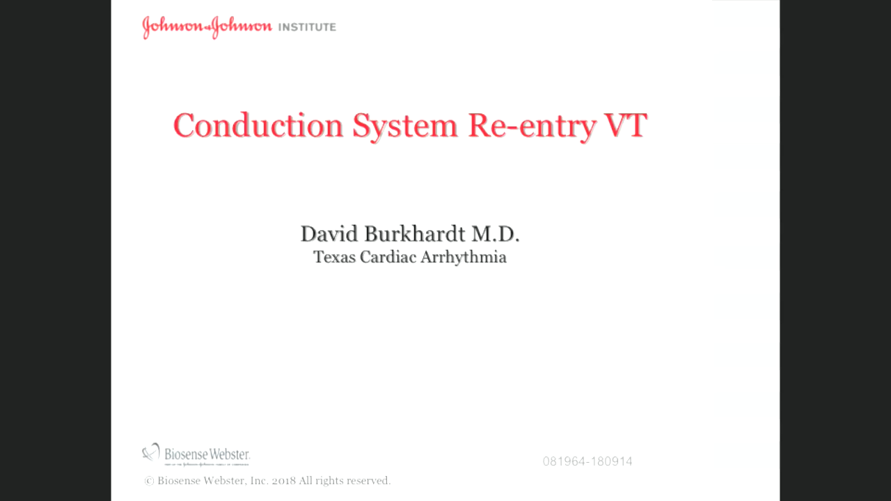 An image of the "Conduction System Reentry VT with David Burkhardt, MD" video on the JnJInstitute.com website.
