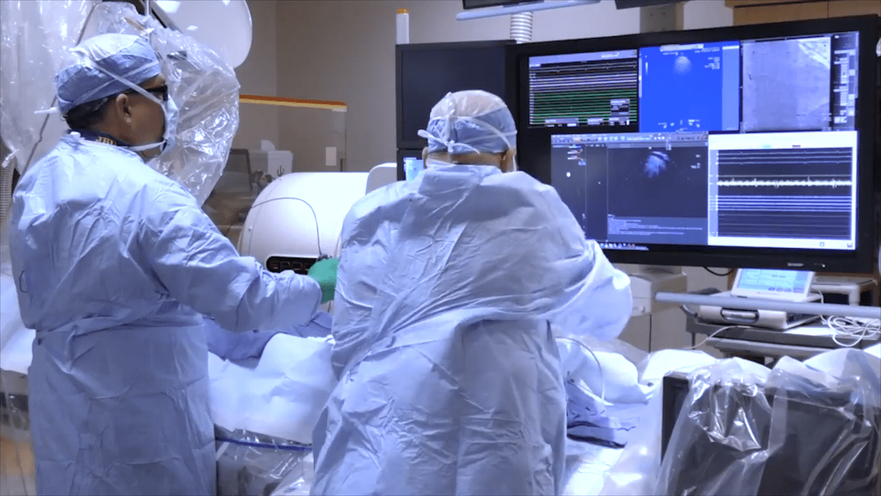 An image from the "Identifying Left Atrial Anatomy using Intracardiac Echo for Transseptal Puncture with James Brian Deville, MD" video on the JnJInstitute.com website.