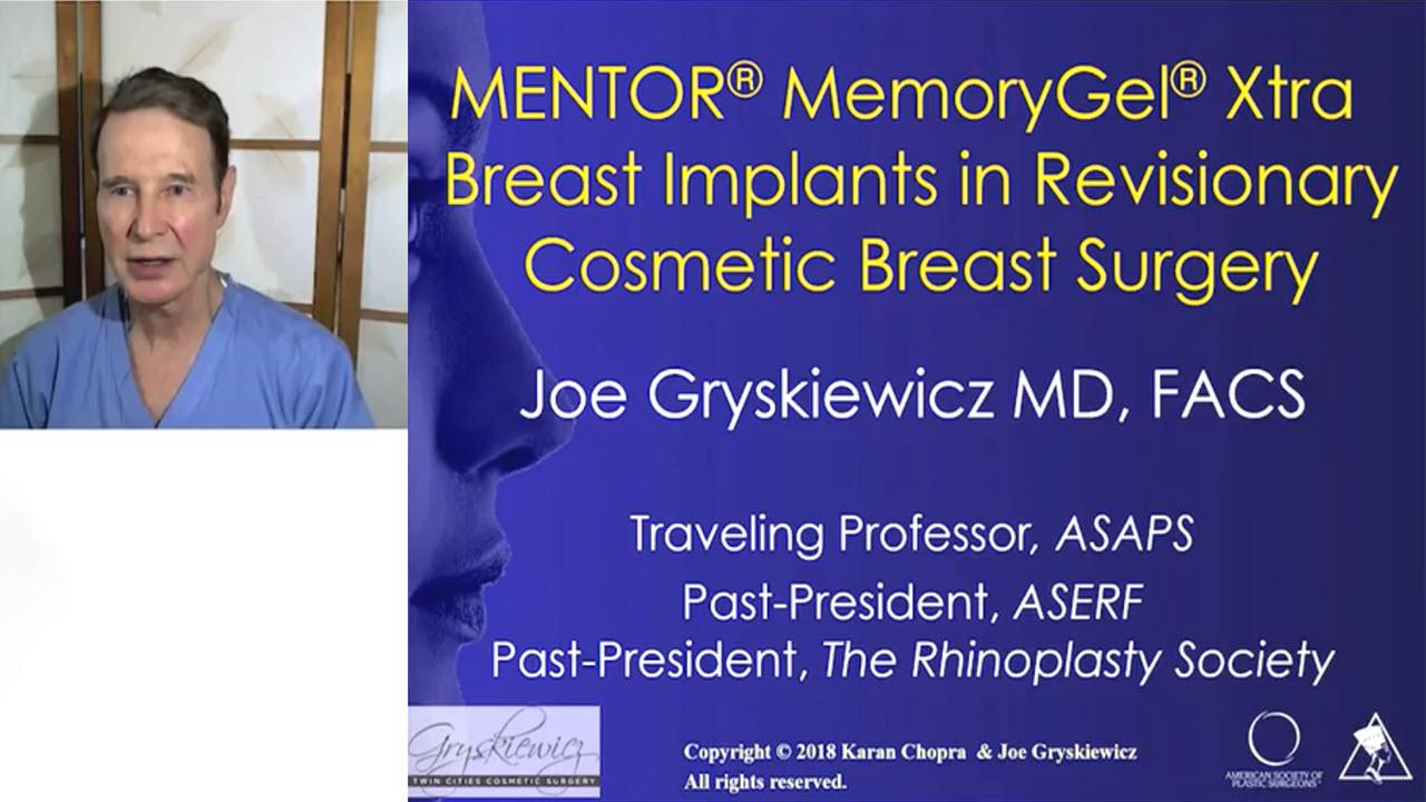 An image of Dr. Joe Gryskiewicz presenting on MENTON MemoryGel Xtra Breast Implants in Revisionary Cosmetic Breast Surgery.