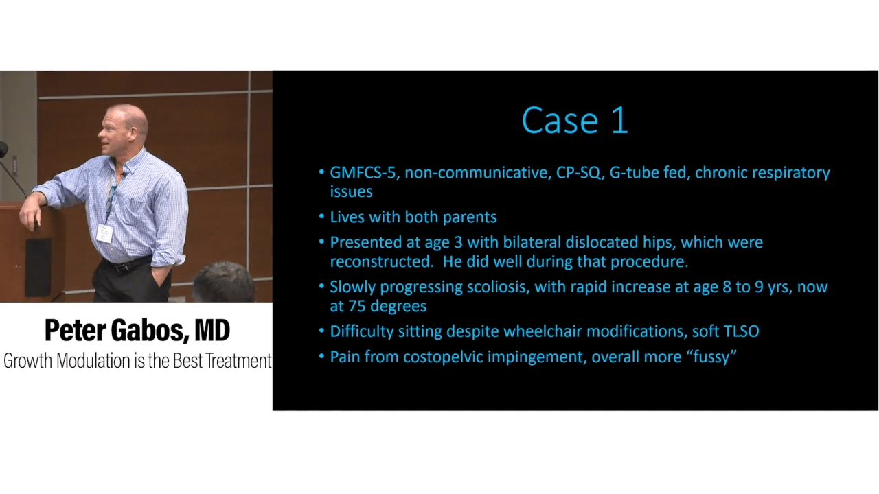 An image from the "Case Presentation: 9 Year Old Male with Cerebral Palsy & Pelvic Obliquity - Growth Modulation with Growing Roads vs. Definite PSF by Peter Gabos, MD" video on the JnJInstitute.com website.