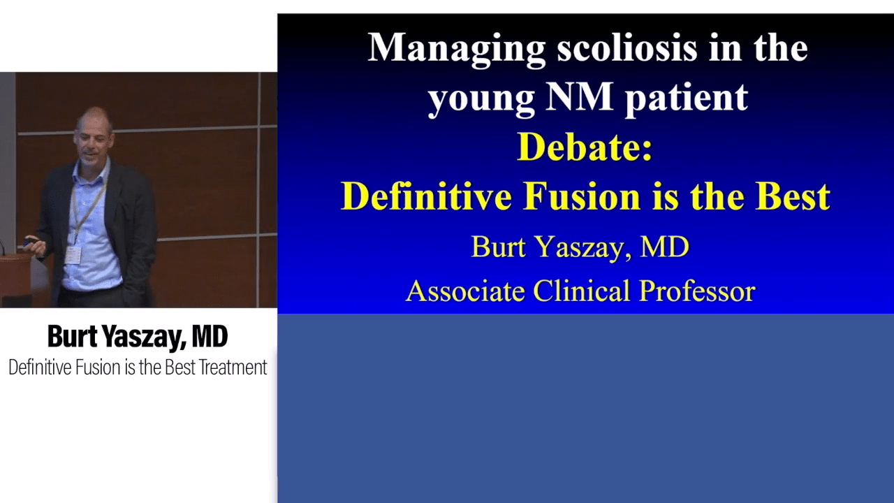 An image from the "Managing Scoliosis in the Young Neuromuscular Patient: Definitive Fusion is Better than Growing Rods with Burt Yaszay, MD" video on the JnJInstitute.com website.