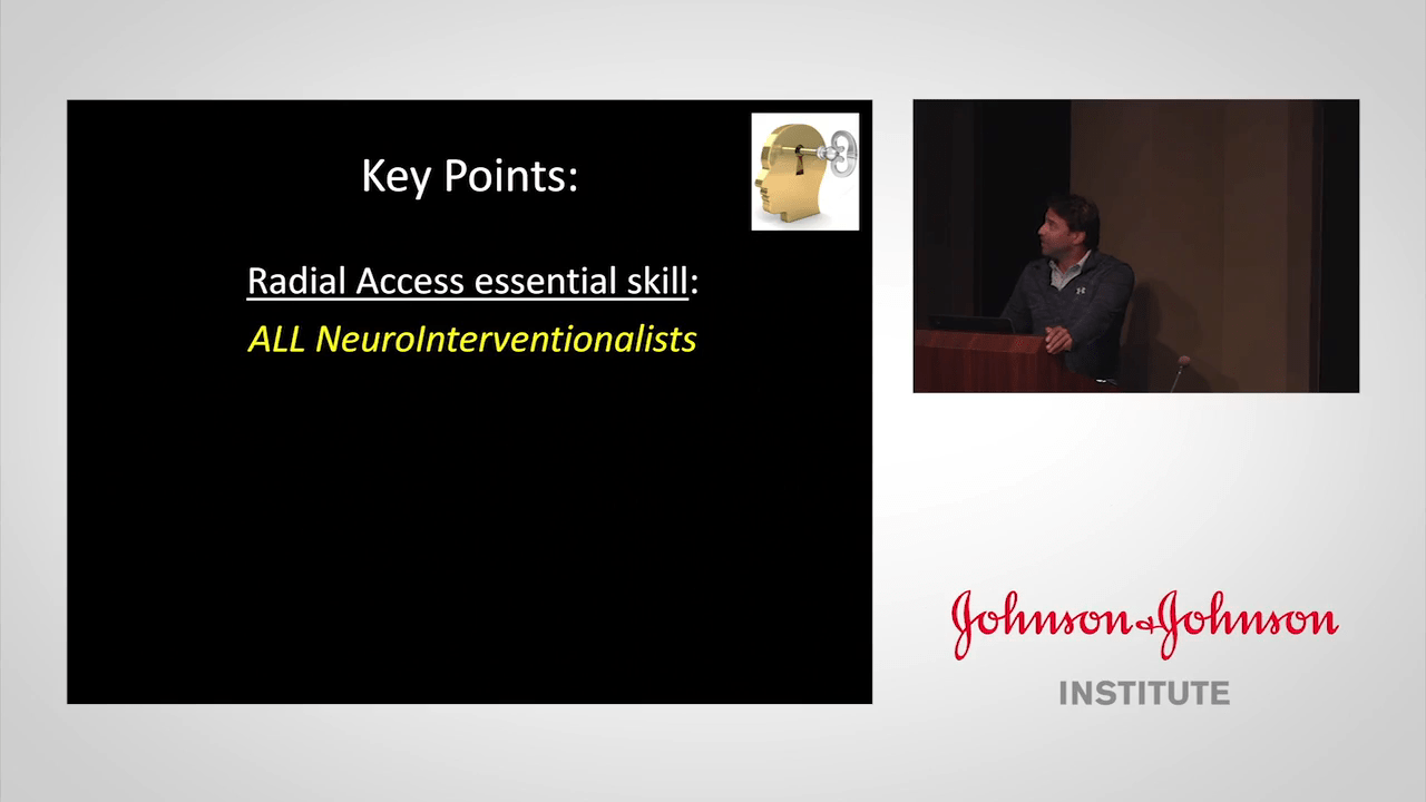 Title slides from online presentation "Radial Access for Neurointerventional Procedures with Sudhakar Satti, MD" as shown on jnjninstitute.com
