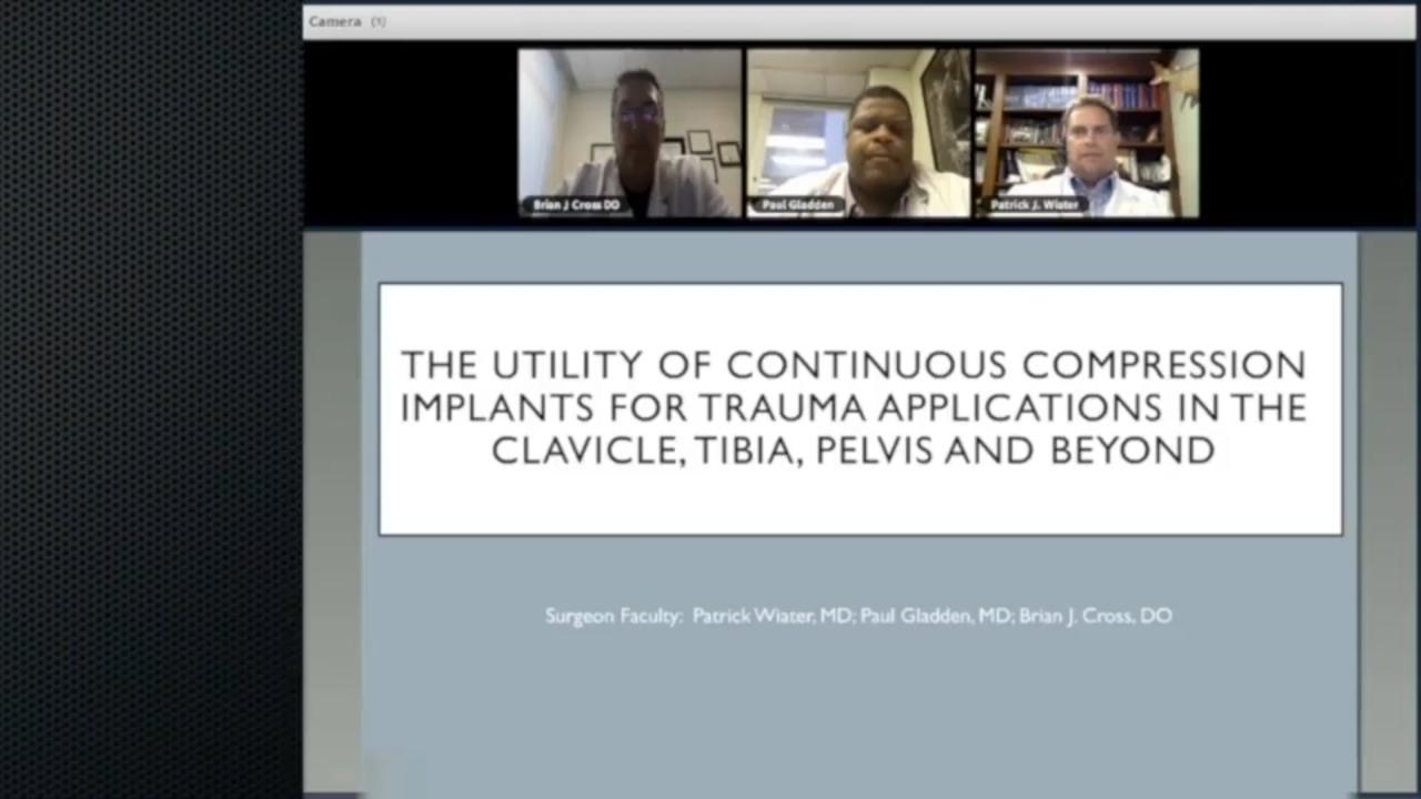 An image from the "The Utility of Continuous Compression Implants for Trauma Applications: Upper Extremities Case Presentation with Brian Cross, DO; Paul Gladden, MD; Patrick Wiater, MD" video on the JnJInstitute.com website.