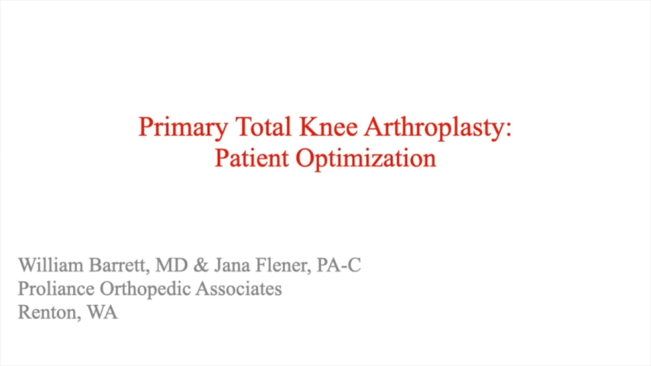 An image from the "Primary Total Knee Arthroplasty: Patient Optimization with William Barrett, MD" video on the JnJInstitute.com website.