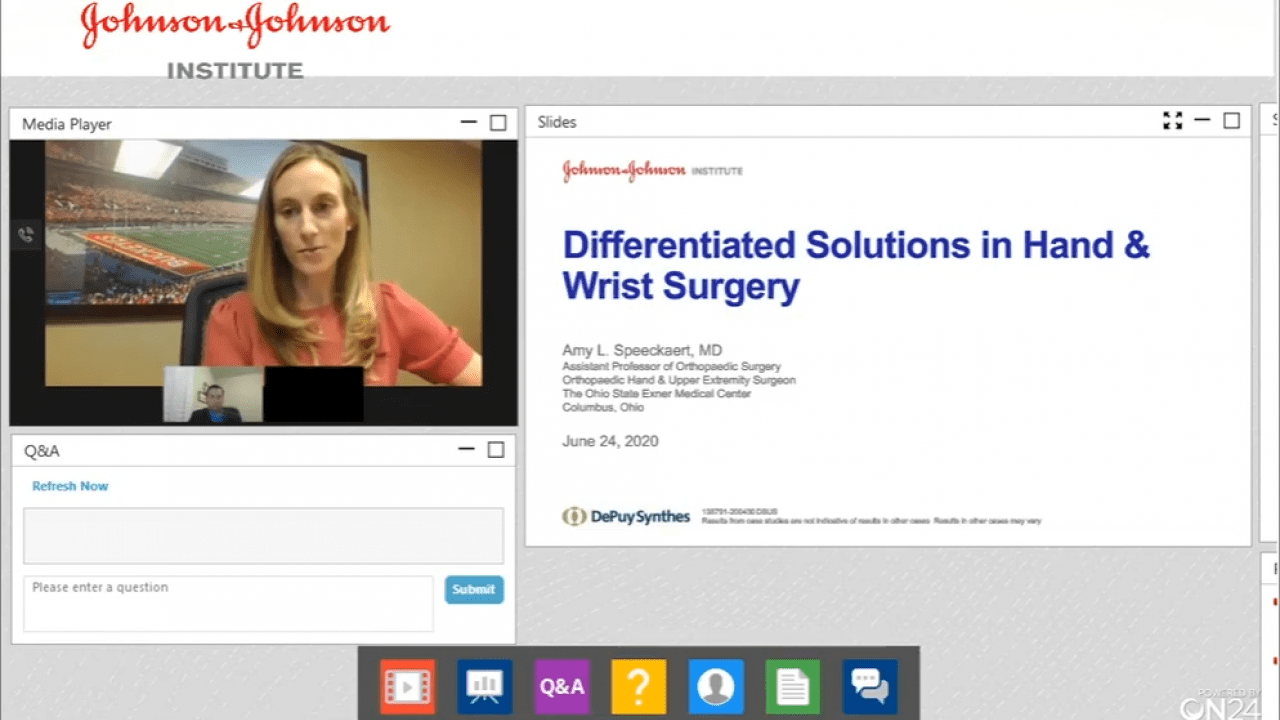 An image from the "Differentiated Solutions in Hand & Wrist Surgery with Amy Speeckaert, MD" video on the JnJInstitute.com website.
