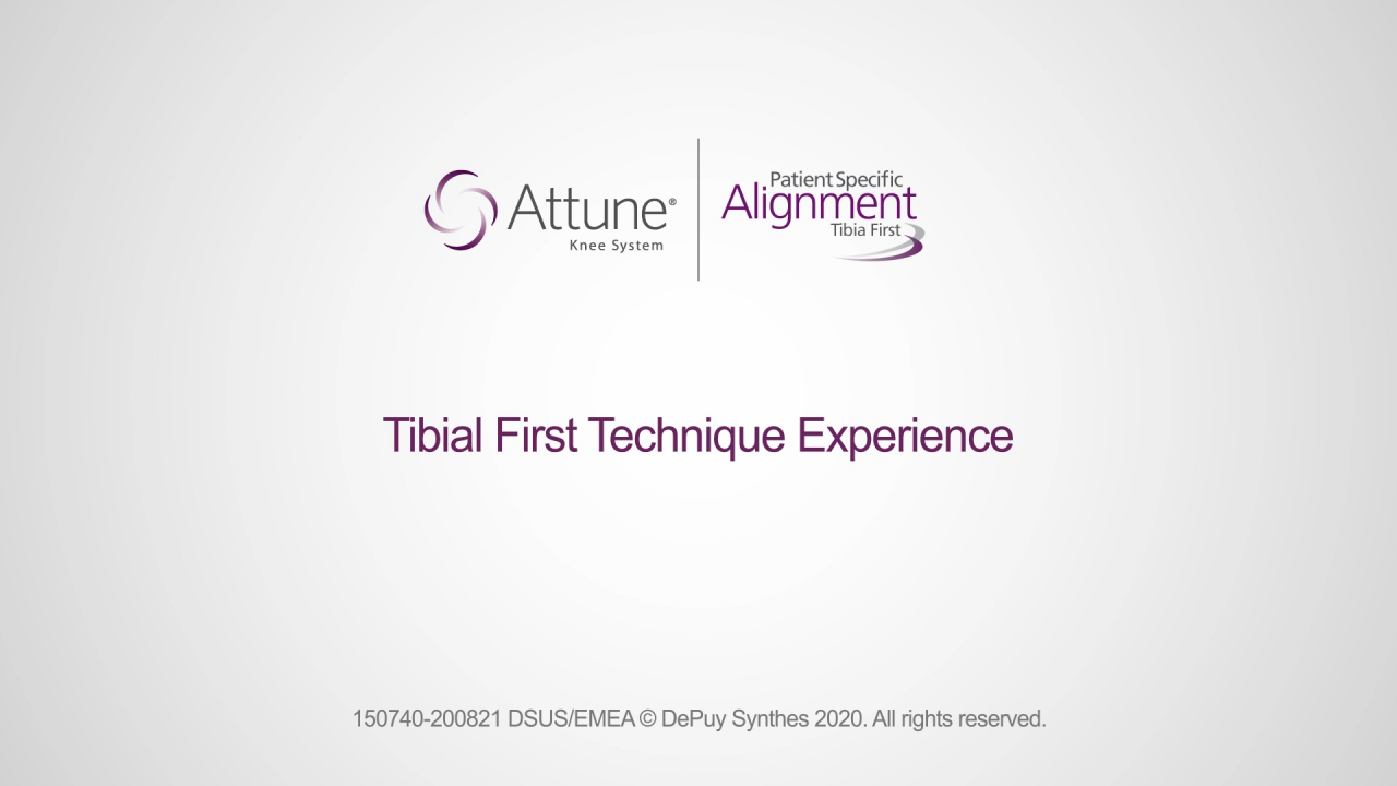 An image from the "Patient Specific Alignment Tibia First, Surgical Insights, with Dr. Mark Clathworthy & Dr. Thomas Aubert" video on the JnJInstitute.com website.