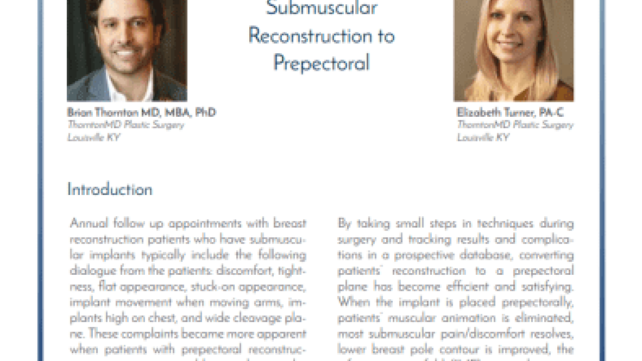 An image from the "Conversion of the Submuscular Reconstruction to Prepectoral with Brian Thornton, MD & Elizabeth Turner, PA-C." pdf on the JnJInstitute.com website.