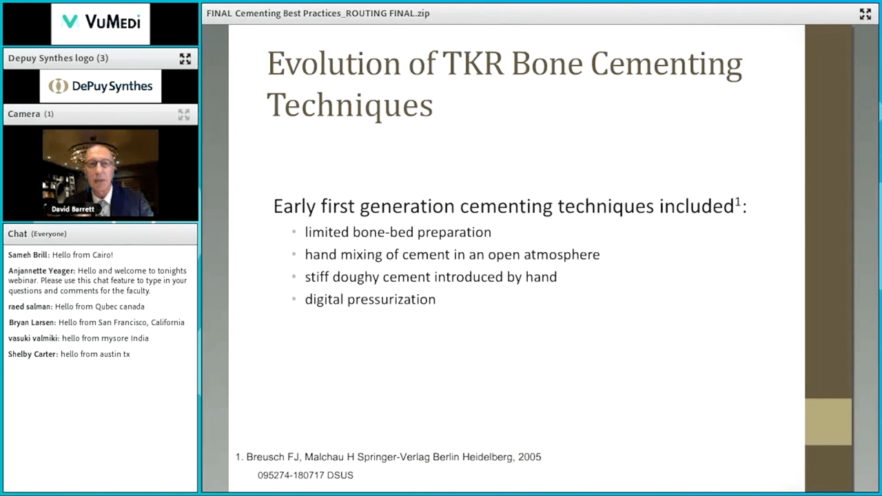 An image from the "Best Practices in Cementing Total Knee Arthroplasty with David Barrett, MD" video on the JnJInstitute.com website.