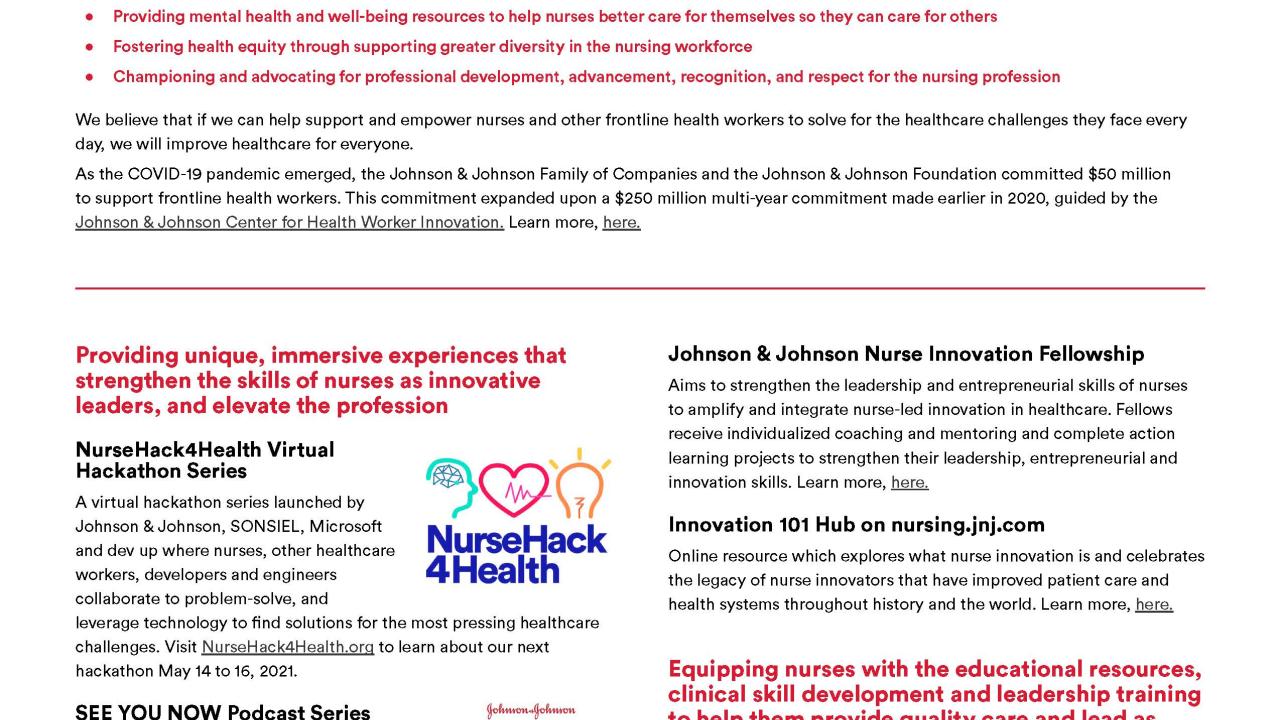 an image of "Elevating and Empowering Nurses to Drive Transformative Healthcare Change" PDF on jnjinstitute.com