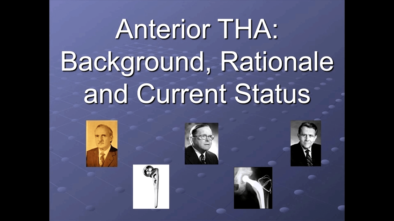 An image from the "Background of Anterior Approach for Total Hip Arthroplasty with Joel Matta, MD" video on the JnJInstitute.com website.