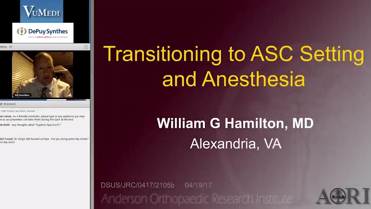 An image from the "Transitioning to the ASC Setting & Anesthesia in Outpatient Total Hip Arthroplasty with William Hamilton, MD" video on the JnJInstitute.com website.